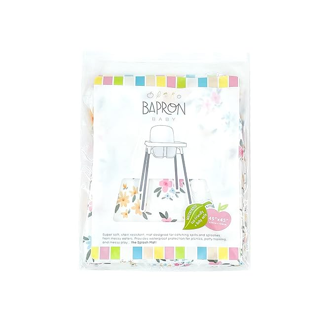 BapronBaby Pastel Floral Splash Mat - Waterproof Catch-All for Under High Chairs, Floors, Tables, Playtime or Arts & Crafts - Machine Washable - 45" x 45”
