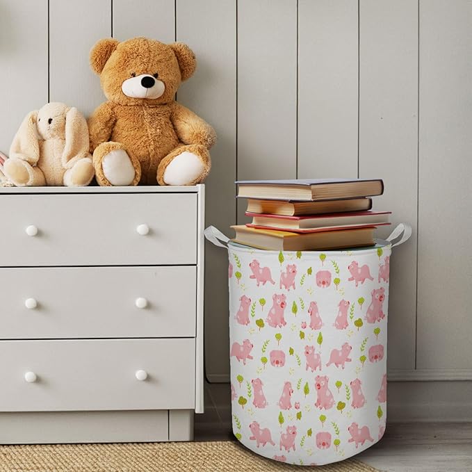HKTZM Pink Pig Laundry Basket, Toybox for Girls Room, Pink Laundry Basket Hamper Waterproof Collapsible Clothes Toys Storage Bin Organizer for Bedroom Bathroom Nursery Girls Room Dorm