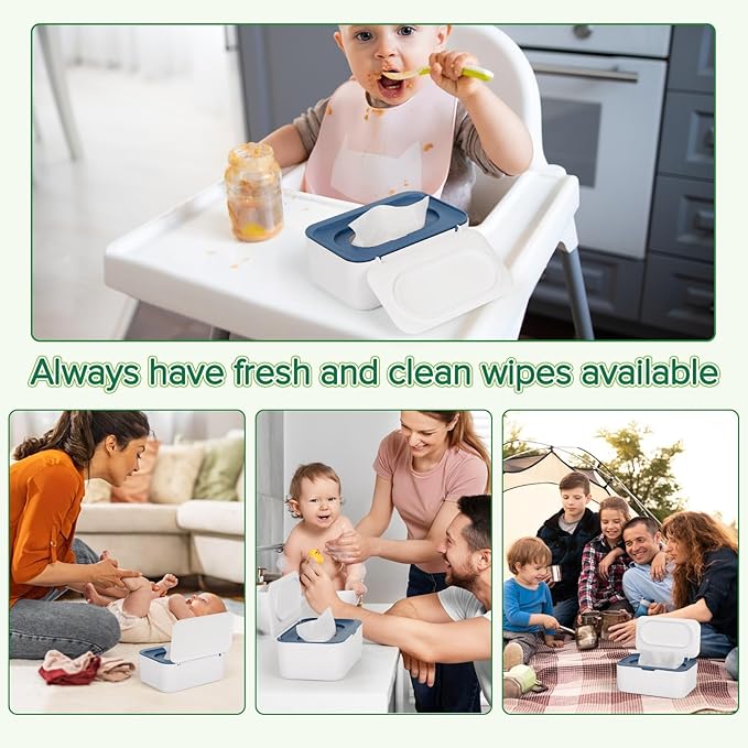 Flenpptly Baby Wipes Dispenser, Wipes Case Baby Wipe Holder Keeps Wipes Fresh, Non-Slip, Easy Open & Close (Blue)