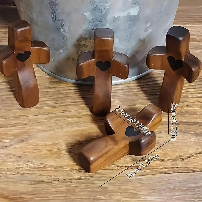 Cross My Heart/Encouragement Gift Wooden Cross Fidget for Clutching, Clinging and Praying Religious Gift(Black 10pcs)