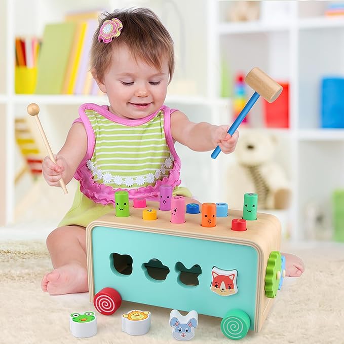 LAAVII Montessori Baby Hammer Pounding Toy for Toddlers Boys Girls 2 3 4 Years Old, Educational Learning Toy Xylophone Color Shape for Toddler 2-4 Halloween Christmas Birthday Gift Toy