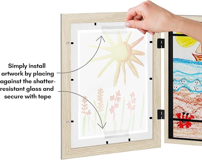 Americanflat Kids Artwork Frame Changeable (Light Wood) - Magnetic Door Holds 100 Art Pieces - 8.5x11 Letter Size Display with Mat or 10x12.5 Without Mat - My Mini Masterpiece