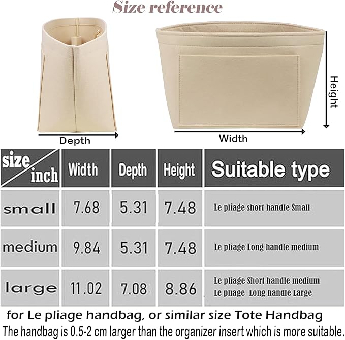 Lckaey Felt Purse Organizer Insert for Longchamp Le Pliage Neo Handbags Insert Organizer 1012BEIGE-M