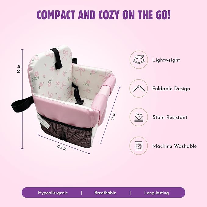Shopping Cart Seat Cover for Baby, High Chair & Grocery Seat Protector, Padded Chair Covers for Restaurant Seats, Unisex Machine Washable Grocery Cart Liner & Swing Insert – Pink Bows