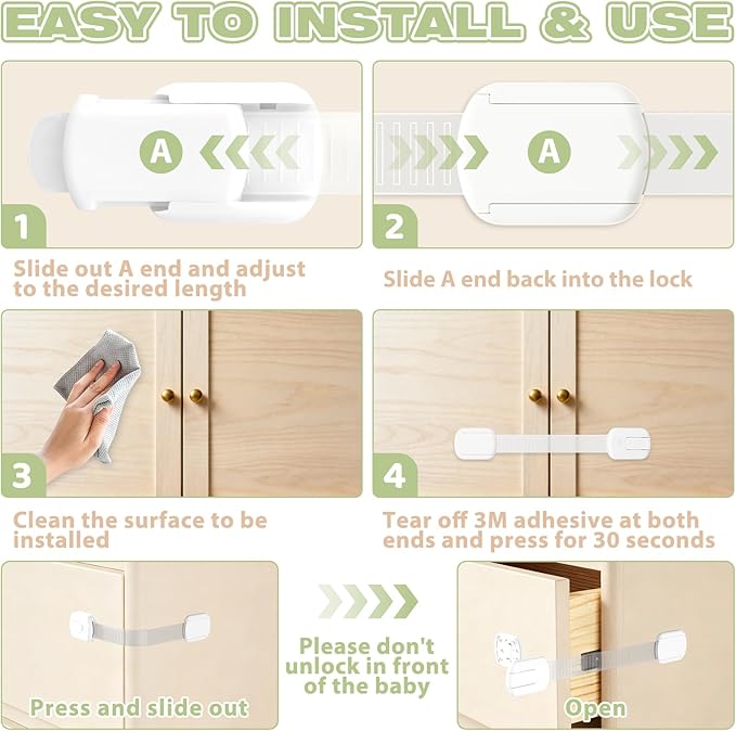 8-pack Child Safety Cabinet Locks, Child-proof Cabinet Locks with 3M Adhesive, No Drilling Required, Multipurpose Baby-proof Cabinet Locks For Drawers, Fridge, Cabinets, Toilet Seat and More