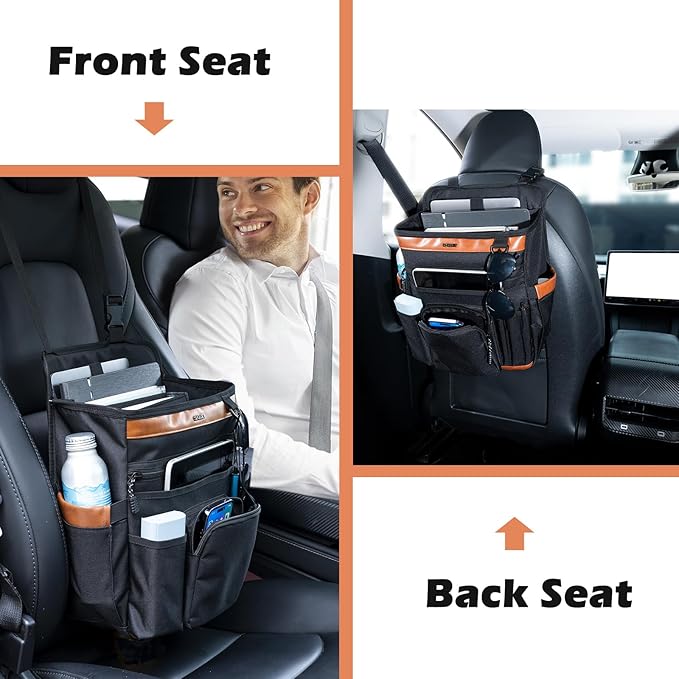 SPORJET Car Seat Organizer with Laptop Compartment (Fits 15.6"), Front & Backseat Passenger Organizer with Adjustable Strap, Multiple Pockets, Portable Office Bag, Water-Resistant 1200D Polyester
