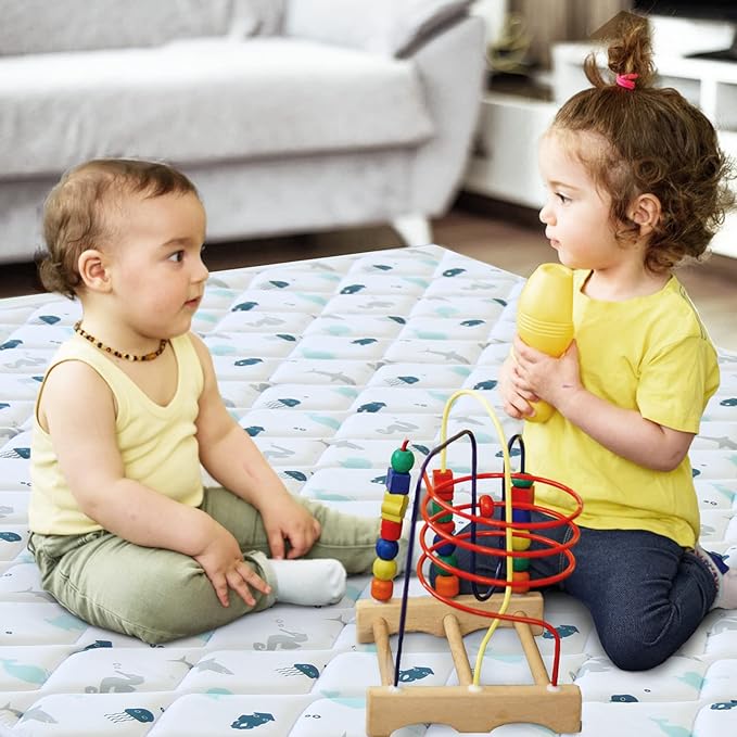 Foam Baby Play Mat 47" X 47", Playmat for Babies and Toddlers, Thick One-Piece Crawling Mat, Non Slip Baby Play Mats for Floor, Kids Foam Play Mat for Playpen Easy Clean, Whale