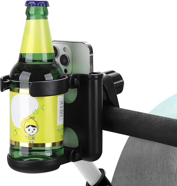 Accmor Stroller Cup Holder with Phone Holder, Foldable Universal Cup Holder, 360 ° Rotatable Bottle Holder for Stroller, Bike, Wheelchair, Walker, Scooter