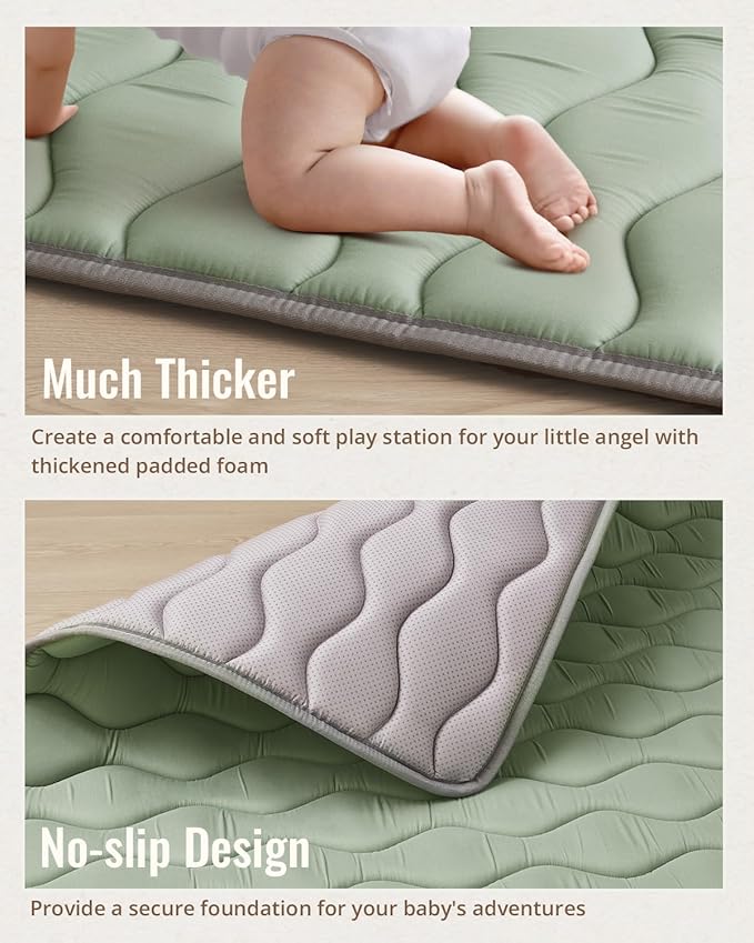 Blissful Diary Baby Play Mat, 47x47 Infant Play Mat for Playpen, Thicken Foam Cushioned Baby Mat for Floor, Non-Slip Kids Play Mat, Washable Baby Playmat for Babies,Toddlers, Sage Green