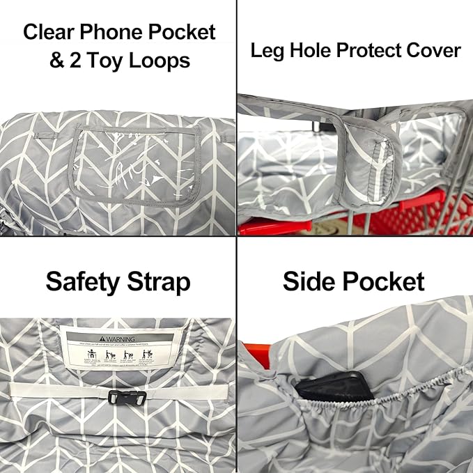 2-in-1 Shopping Cart and High Chair Cover for Baby, Padded Cover, Fold'n Roll Style, Portable with Carry Bag (Gray Arrow)