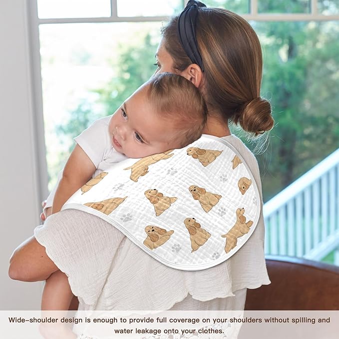 Qinllo 2 Pack Muslin Burp Cloths American Cocker Dog White Cotton Baby Burp Cloths Ultra Absorbent and Soft Spit Up Rags for Newborn Must Haves 22x11 Inch