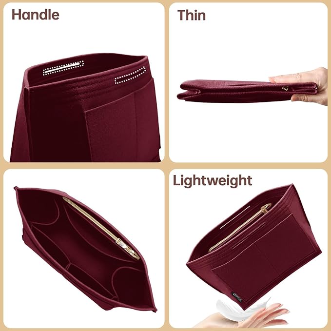 OPPOSHE Purse Organizer Insert for Longchamp Le Pliage, Premium Felt Long Champ Bag Handbag Women, Tote Organizer Insert with 9 Compartments (Large, Dark Red)