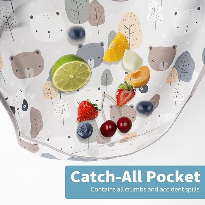 3 Pcs Long Sleeved Bib Set | Baby Waterproof Bibs with Pocket Bundle Toddler Bib with Sleeves and Crumb Catcher 6-24 Months