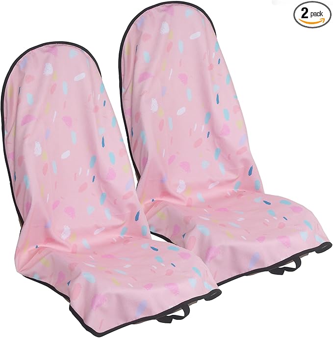 LoyaGour Car Seat Cover Protector Front Seats,for Gym Workout,Running,Swimming,Beach and Hiking,Waterproof Sweat Towel Bucket Seat Covers for Cars SUV Trucks (Pink Marbling, 2Pcs)