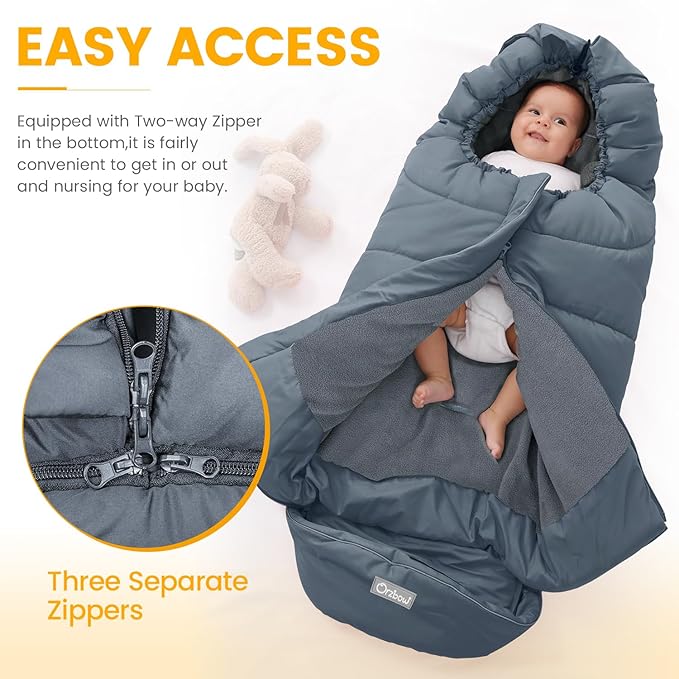 Orzbow Universal Footmuff for Stroller, Winter Warm Baby Stroller Bunting Bag, Waterproof Windproof Warm Polar Fleece Lined for Toddler Stroller Sleeping Bag, Grey