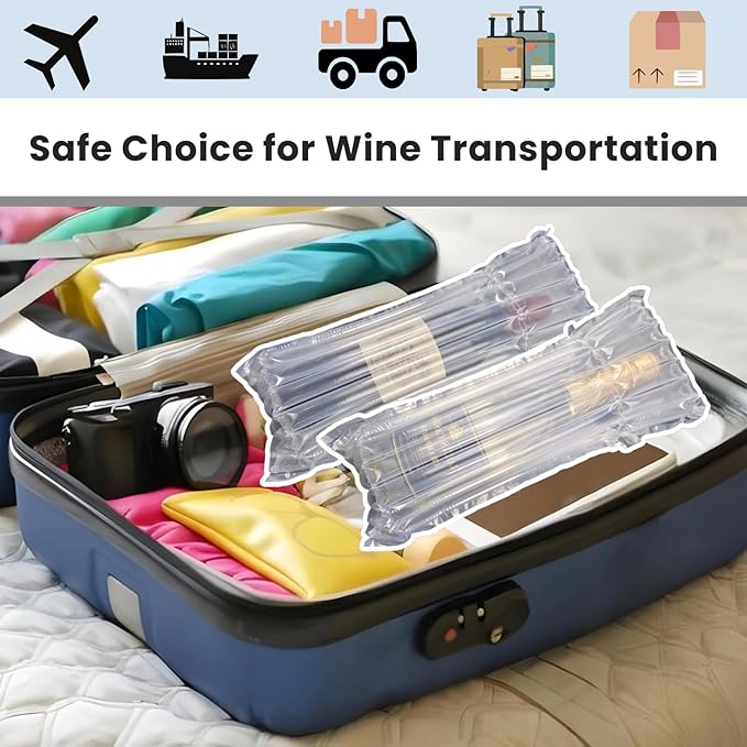 Hijelyn 10 Pack 65um Thick Inflatable Bottle Shipping Packaging Alternative to Wine Boxes for Shipping Bottle Shipper Wine Packaging for Air Travel, Liquor Protector for Luggage Bubble Bags with Pump