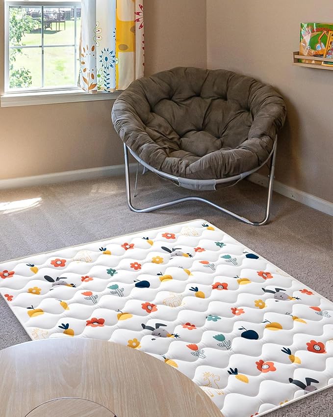 Odorless Premium Foam Baby Play Mat 4ft x 6ft, Soft Microfiber Fabric Crawling Mat for Floor- Comfortable and Hypoallergenic, Non-Slip Cushioned Floor Playpen mat for Infants,Babies,Toddlers