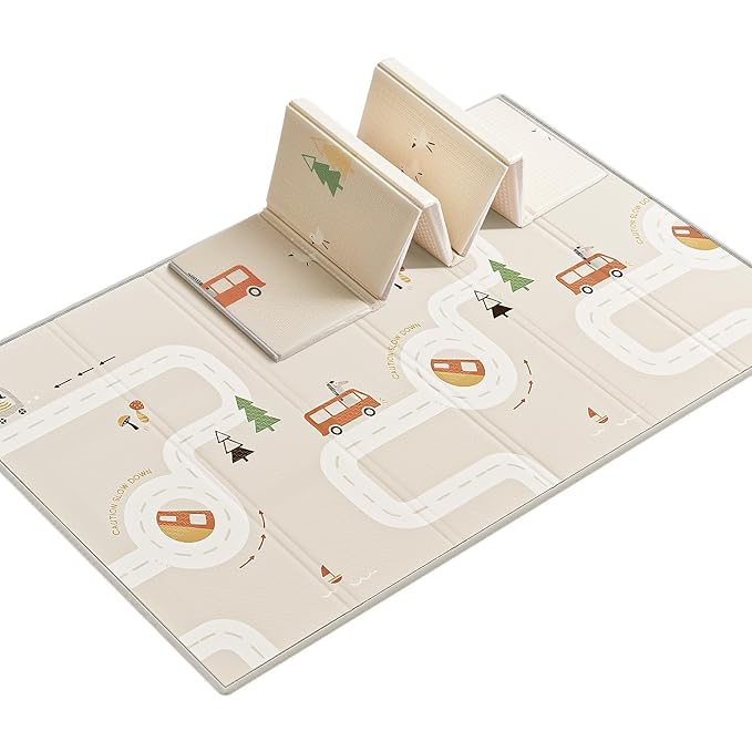 Baby Play Mat, Foldable&Waterproof Baby Play Mat for Floor, Reversible Foam Playmats for Babies Boy and Toddlers Infants, Edge Reinforcement Crawling Mat for Indoor&Outdoor&Travel(50*77*0.4)