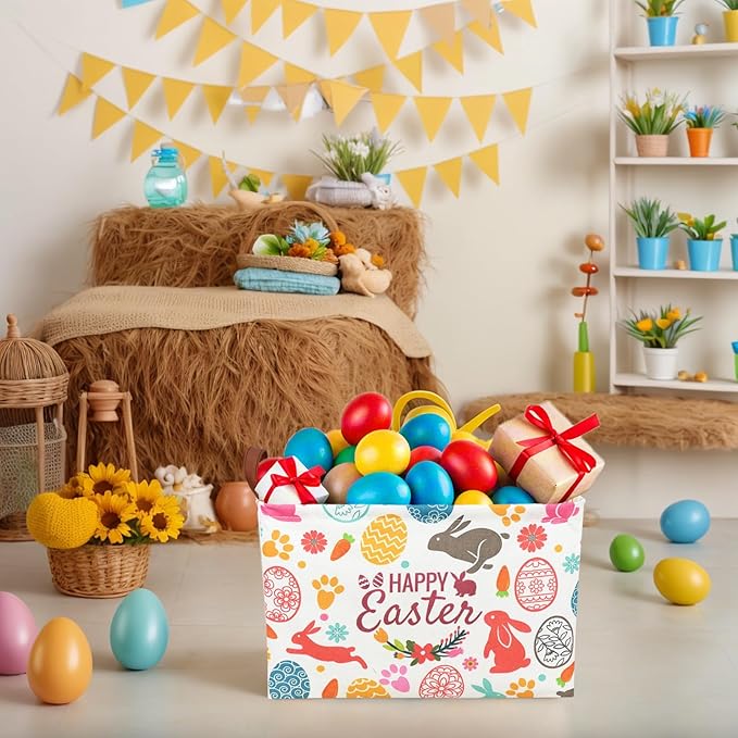 ASKETAM Easter Basket for Kid Large Empty Rectangular Cute Easter Gift Storage Basket Bunny Eggs Décor (Rabbit Bohemia)