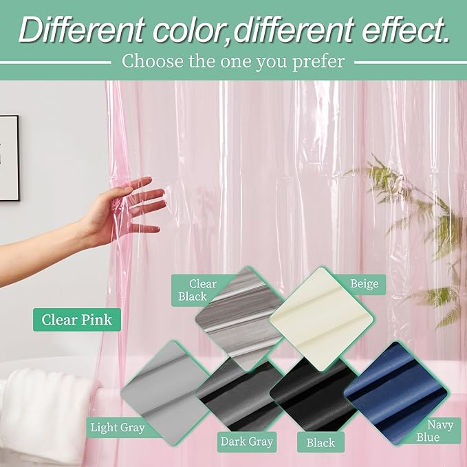 Mrs Awesome Clear Pink Shower Curtain Liner with 3 Magnets, 72x72 Premium Flexible Sturdy Plastic Shower Curtain for Bathroom Lightweight & Waterproof, Clear Pink