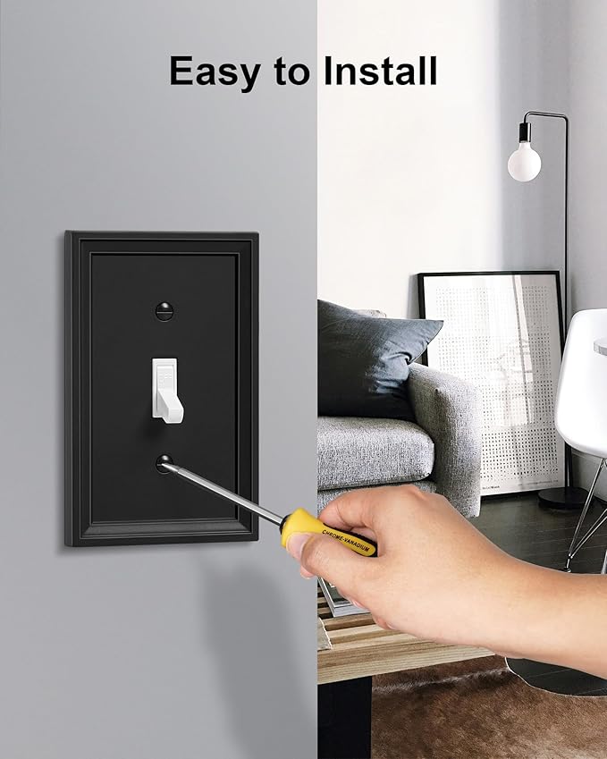 6-Pack Single Toggle Light Switch Covers Wall Plate, Black Decorative Switch Plate Covers, 1 Gang Natural Bamboo Fiber Wall Plate, Corrosion Resistant