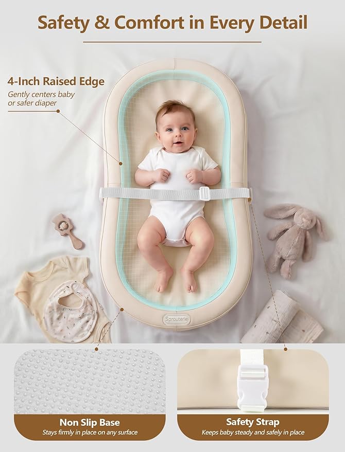 Wipeable Baby Changing Pad, Changing Pad Babies for Dresser Waterproof Standard Size in 30.7” * 15.7” for Diaper Changing on Table (Oatmeal)