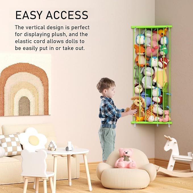 Stuffed Animal Storage Corner - Large Stuffed Animal Holder with Length Adjustable - Plush Storage Hanging Stuffed Animal Net for Wall(Green)