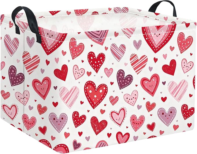 TIBAOLOVER Rectangular Valentines Basket for Women Girls Storage Bin Organizer Box Shelf Room Decor(Smile Heart)