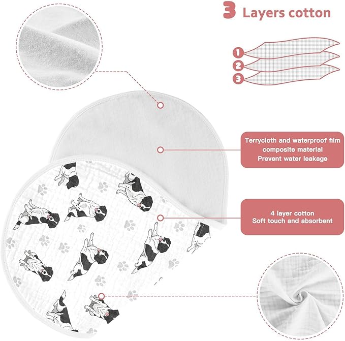 Qinllo 4 Pack Muslin Burp Cloths Collie Dogs Cute White Cotton Baby Burp Cloths Absorbent Burping Cloth Soft Spit Up Rags for Baby Boys Girls 22x11 Inch