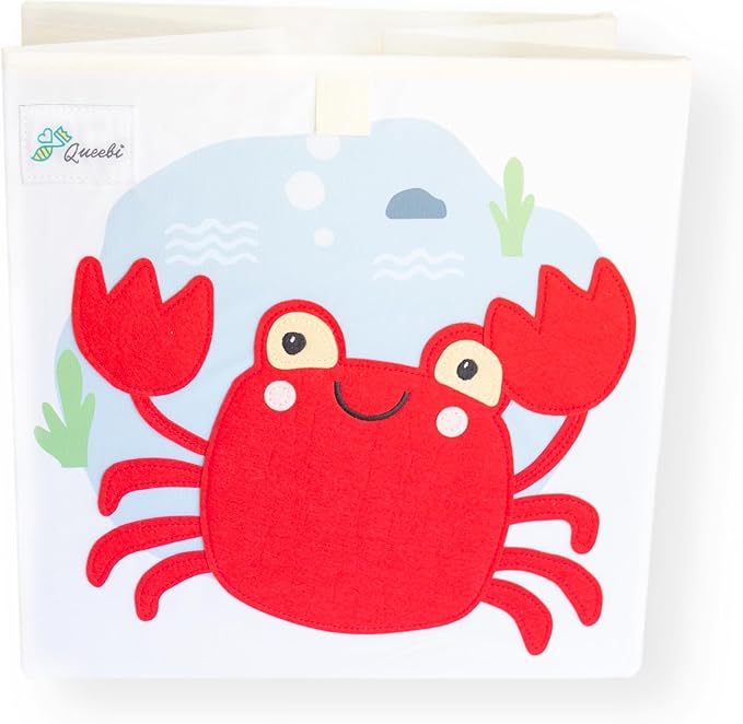 Queebi Crab Storage Cube- Organizer for Nursery, Playroom, Bedroom, Closet. Foldable Box 13x13x13 inches. Children's Toy Box, Diaper Caddy, Clothing Basket, Book Bin, Baby Essentials & Kids Gift