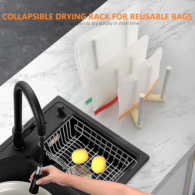 KORRTFID Reusable Storage Bag Drying Rack, Retractable Metal Bottle Drying Rack,Collapsible Cup Draining Rack for Water Bottles, Mason Jars,Mugs,Glass and Sports Bottle (2 PCS)