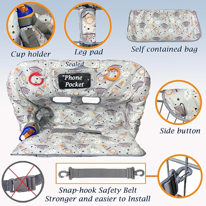 Shopping Cart Cover for Baby and Toddler, Waterproof Grocery Cart and High Chair Cover, Soft Padded Cart Cover for Babies, Universal Fit for Costco, Target and Restaurant High Chairs