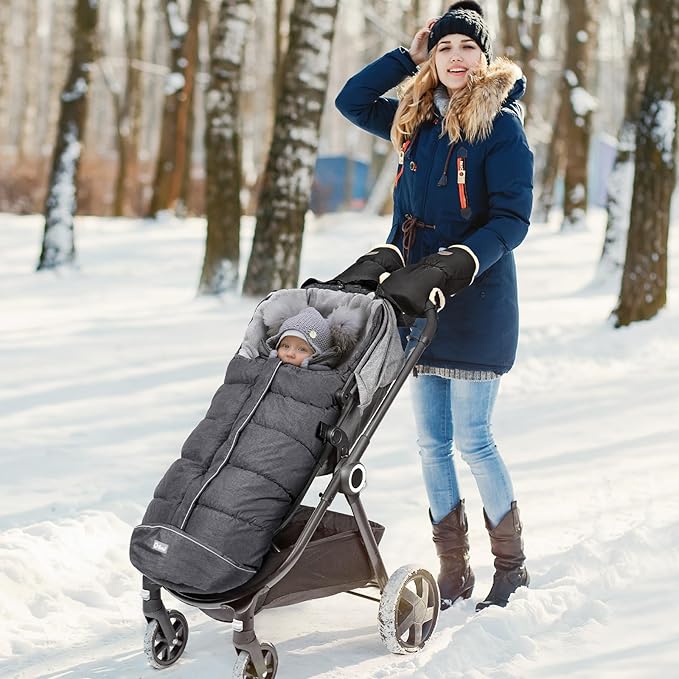 Orzbow Universal Stroller Footmuff, Winter Baby Bunting Bag for Stroller - Baby Sleeping Bag with Coral Fleece Lining for Cold Weather, Water-Repellent, Winter Must Have for Toddler Kids, Dark Grey