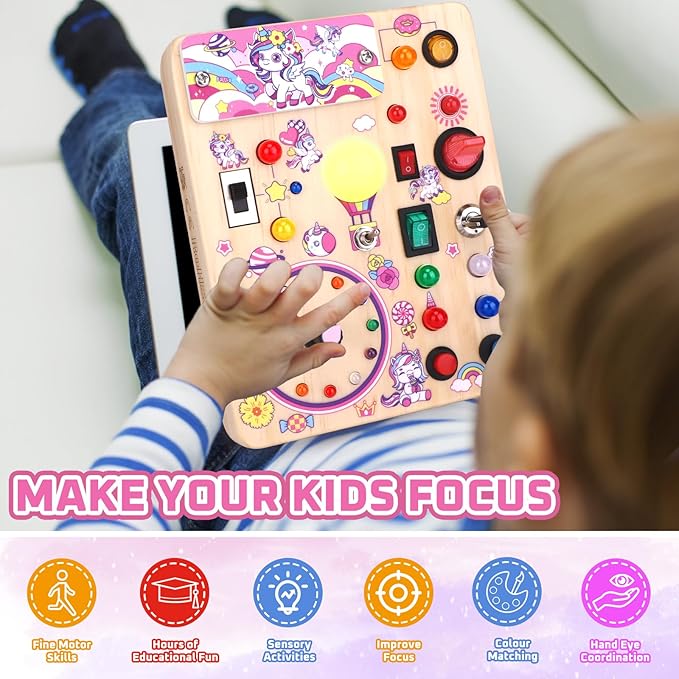 Grarain Busy Board for Toddlers - Montessori Educational Toy for 1-3 Year Old Boys & Girls | Travel-Friendly Sensory Learning Activity | Ideal for Kids with Autism(Unicorn Busy Board)