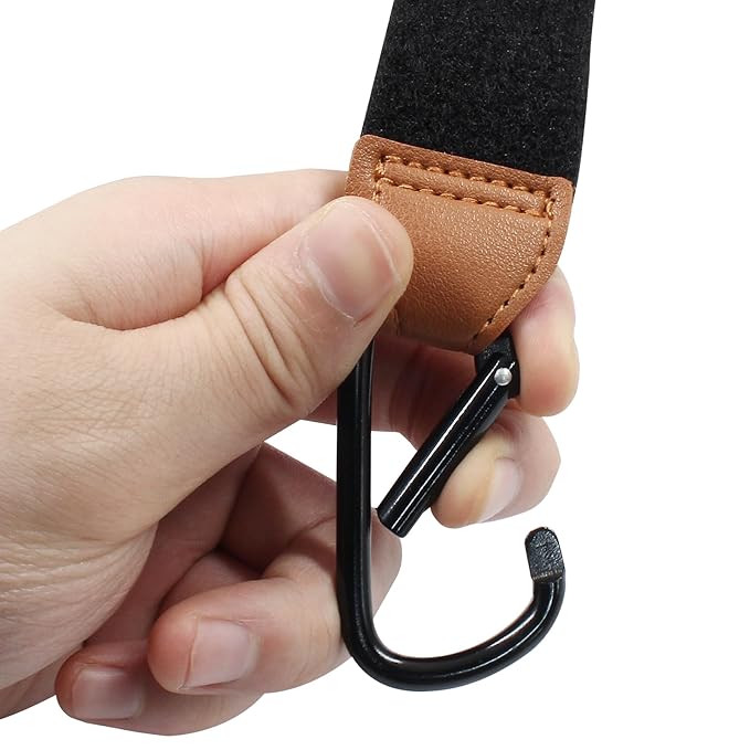 2 Pcs Stroller Hooks for Diaper Bag - Durable Leather Stroller Straps Diaper Bag Hooks - Stroller Clips for Stroller Wheelchair Shopping Carts - Brown