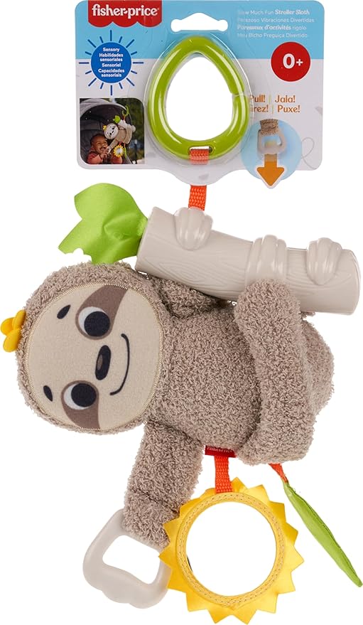 Fisher-Price Baby Toy Slow Much Fun Stroller Sloth, Travel Activity with Motion & Sensory Details for Newborns Ages 0+ Months