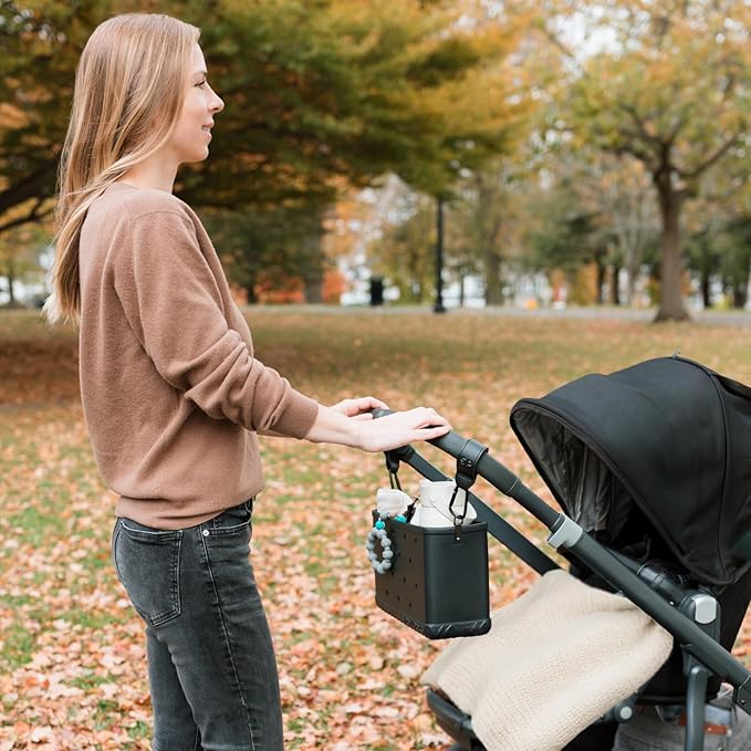 Stroll Pouch - Universal EVA Baby Stroller Organizer with Shoulder Strap & Non-Slip Hooks. Wagon, Trike, Pet, Double Stroller Accessory. Lightweight, Washable, Durable EVA Caddy.