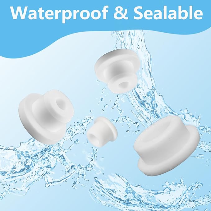 24 PCS Bathtub Jet Covers Silicone Hole Plug White Tube Plugs 4 Sizes Waterproof Bathtub Plug Fit for 12mm 14mm 16mm 22-23mm Bathtub Hole