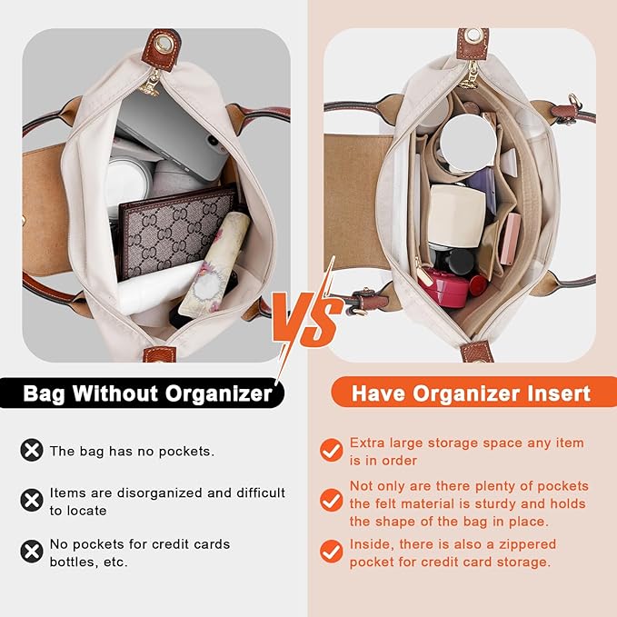 Felt Purse Organizer Insert for Longchamp Le Pliage S Handbag Insert (Small，Beige)