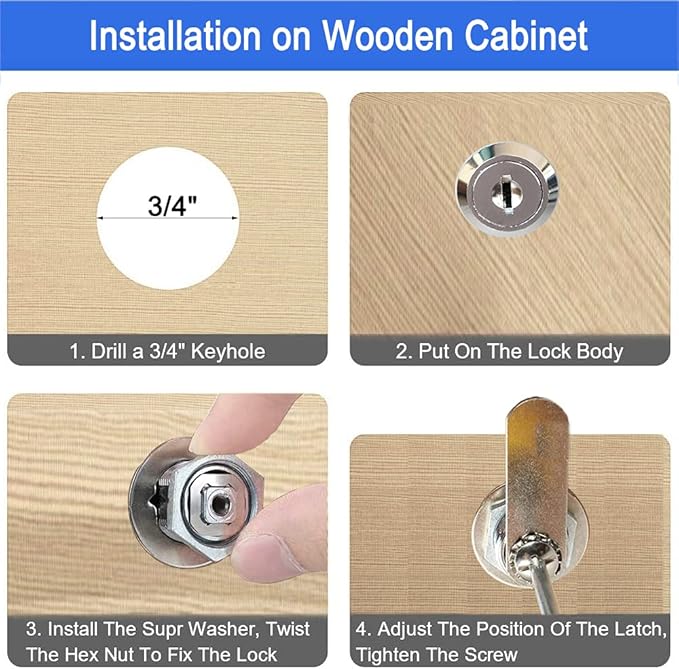 Cabinet Cam Lock, 5/8 Inch Keyed Alike Cam Locks Secure File Drawer Door Mailbox Tool Box Dresser RV Cylinder Replacement Lock Hardware, Fits on 1/2" Max Panel Thickness (4 Pack) Chrome Finish