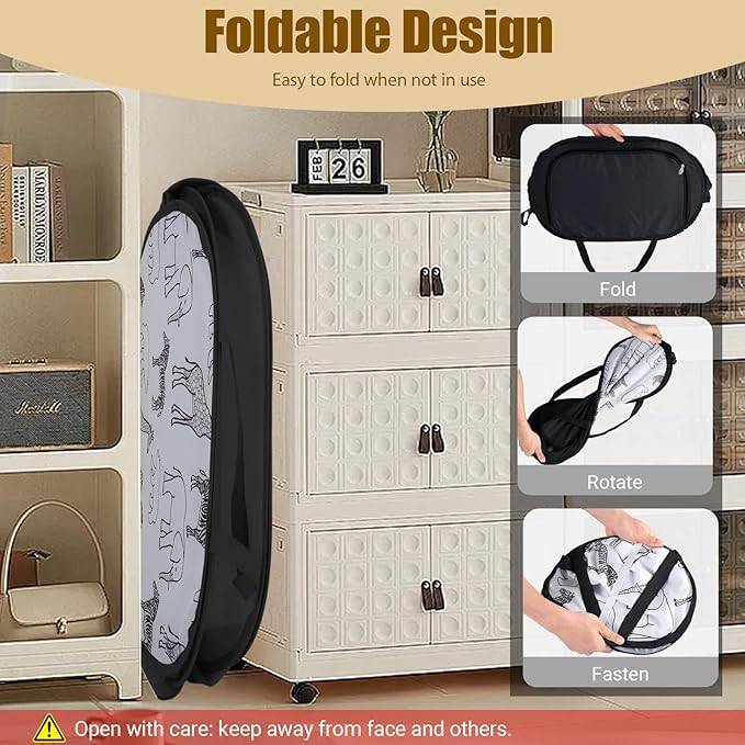 Seefoo Cute Storage Basket with Zipper Lid, Collapsible Toy Basket with Handles - Foldable, Lightweight Sturdy Fabric Animal Print Toy Bin for Kids Room, Boys/Girls Room, Playroom, Bedroom, Black