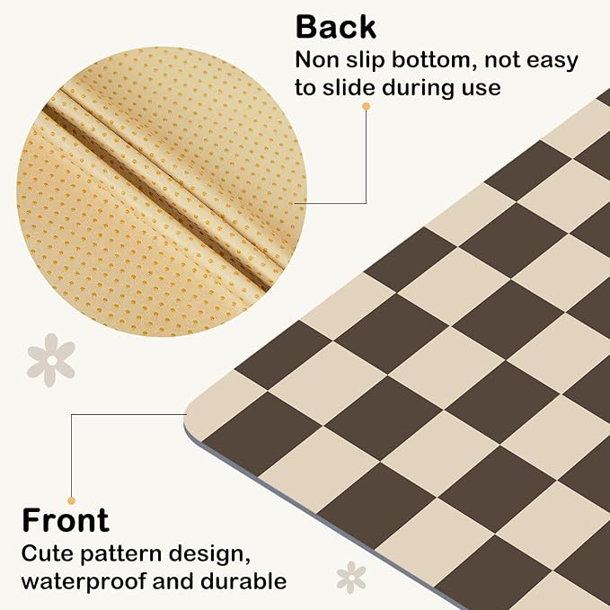 Splat Mat for Under High Chair 42 x 42 Inch Waterproof Baby Splash Mat with Non Slip Bottom Reusable Portable Highchair Mat for Floor Food Catcher for High Chair, Gray Checkerboard