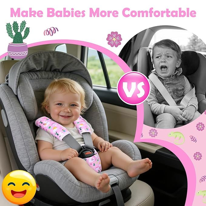 3 Pcs Car Seat Stroller Straps Pads for Baby, Newborn Soft Shoulder Strap and Crotch Covers, Universal Shoulder Straps Pads for Car Seat, Pushchair, High Chair (Pink Alpaca)