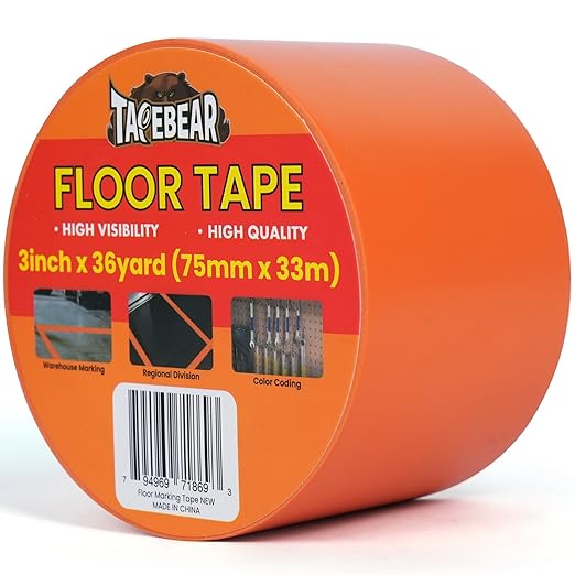 TAPEBEAR Floor Tape Orange Vinyl Tape 3" x 36 yds, Floor Caution Marking Dance Splicing Tape Safety Warning Stripe Abrasion-Proof Waterproof for Gym, Warehouse, Traffic Signage, Color Coding
