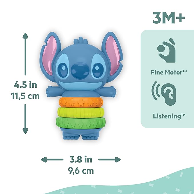Bright Starts Disney Baby Stitch Twist-a-Stitch Fidget Toy with Textured Rings and Rattle Beads, On The Go Toy for Newborns & Up