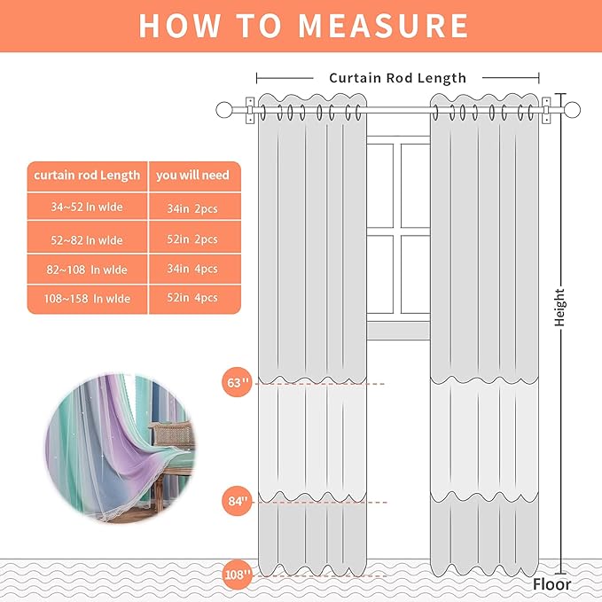 XiDi Purple Grey Green Short Curtains for Girls Bedroom 2 Panels Set, Rainbow Blackout Curtains for Kids Room Decor, Unicorn Wall Decals Drapes for Little Girl Nursery 45 Inches Long 52 Inches Wide