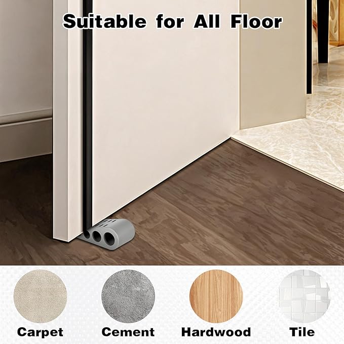 12 Pcs Rubber Door Stoppers, Extended Thickened Grey Anti Slip Door Stop Wedge with Holder No-Pinch Heavy Duty Doorstop for Home, Classroom, Office