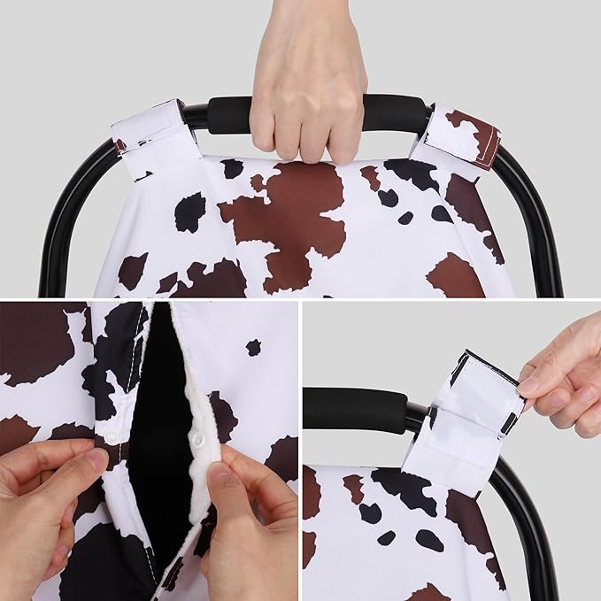 Rquite Car Seat Cover Baby, Carseat Covers Baby Boy, Minky Infant Car Seat Cover Winter, Peekaboo Opening Car Seat Canopy, Multi-use Baby Carrier, Stroller, Nursing Cover, Minky Blanket, Cow Print