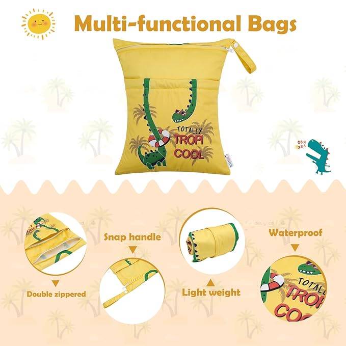 ALVA ALVABABY 3pcs Cloth Diaper Wet Dry Bags Waterproof Reusable with Two Zippered Pockets Travel Beach Pool Daycare Soiled Baby Items Yoga Gym Bag for Swimsuits or Wet Clothes 3L-ZM25A
