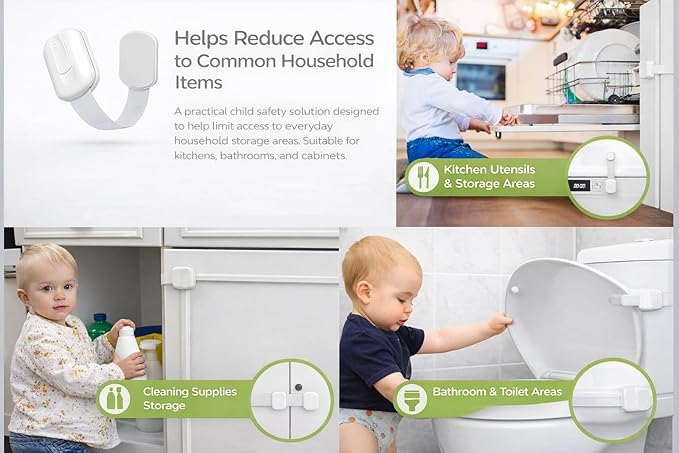 Premium Child Safety Locks – Adjustable, No-Drill & Easy-Install Home Safety Kit – Cabinet & Drawer Locks (6-Pack) (Child Safety Straps)